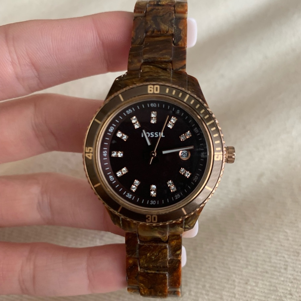 Fossil Tortoise and Rose Gold Watch with Dark Face